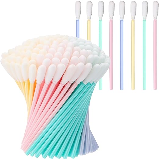 Chinco 200 Pieces Foam Swab Sponge Swab Foam Tips Sponge Stick for Inkjet Printer Print Head Camera Optical Lens Optical Equipment(Light Pink, Light Hazy Blue, Yellow, Lake Blue,3.66 Inch)