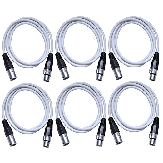Seismic Audio SAXLX-6White-6Pack White 6-Feet XLR to XLR Patch Cable, 6-Pack