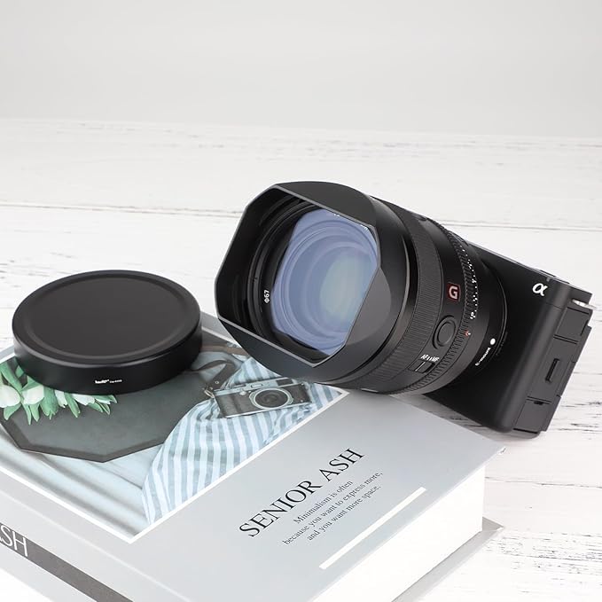 Haoge Lens Hood Metal Square Bayonet for Sony FE 35mm F1.4 GM, FE 50mm F1.4 GM,with Metal Front Cap, Replaces Sony FE35mm F1.4 GM Hood ALC-SH164