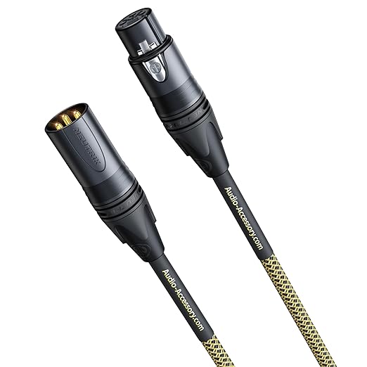 Gold Series Star Quad XLR Cables 3.3ft, Neutrik Connectors, 19AWG Microphone Cable, Kevlar-Reinforced Nylon Braided Handmade Mic Cable, 100% Coverage OFC Braid and Al-Foil Shielding