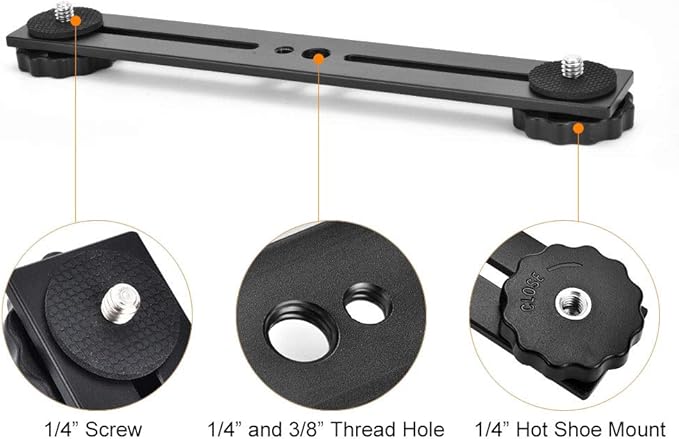 UTEBIT 8 inch Flash Bracket, Dual Camera Mount Extension Bar with 1/4 Screw Hot Shoe, Straight Flash Bracket Tripod Mount for DSLR Camera LED Light Studio Video Microphone, 2Packs