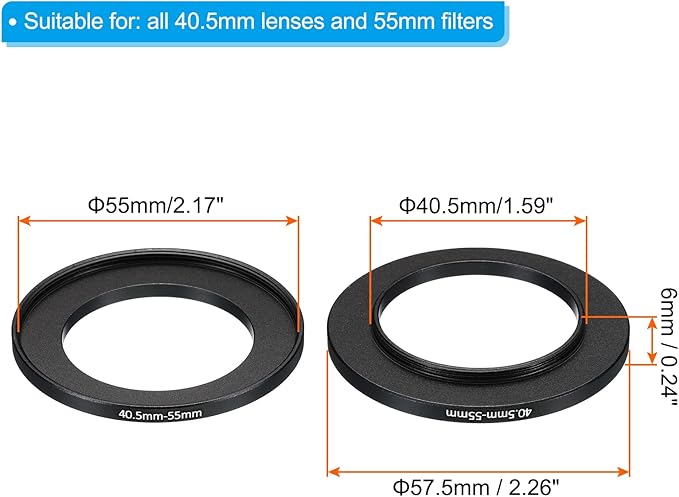 PATIKIL 40.5mm-55mm Metal Step Up Ring, 2 Pack Camera Lens Filter Adapter Ring Aluminum Filter Adapter Ring for Camera Lenses Hood, Black