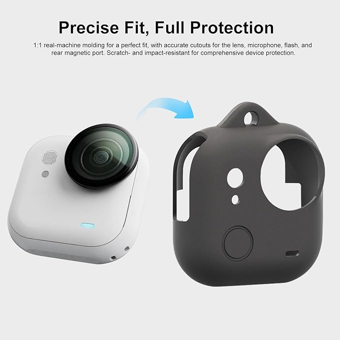 UicPuzo Full Body Silicone Case with Lens Cap & Lanyard for Insta360 GO Ultra, Anti-Scratch Protective Skin Cover, Non-Slip Grip & Shockproof Design (Black)