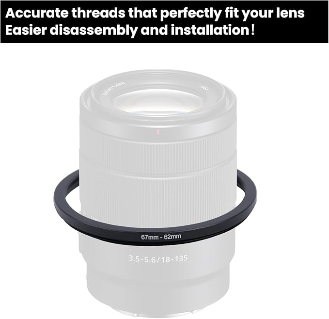 Metal Step Down Ring Filter Adapter - 67mm to 62mm - Metal Ring Step Down Rings Adapter Filter Compatible with All 62mm UV, CPL, ND, Lens Hood, Threaded Lens ect