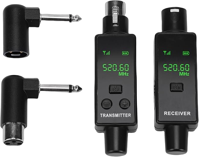 Diyeeni 2.4GHz Wireless XLR Microphone Transmitter Receiver, Plug and Play Wireless Mic Adapter with 24Bit 48kHz Audio Quality for Dynamic Condenser Mics Cameras PA Systems (1 for 1)