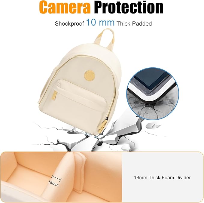 Cwatcun Camera Backpack Bag Small for Women，Fashion DSLR Camera Bag Cute with Tripod Strap and Removable Padded Dividers Lightweight Photograhy Case for Canon/Nikon/Sony Cameras, Off-White