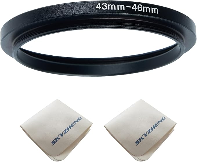 43mm Lens to 46mm Camera Lens Adapter 43mm to 46mm Step Up Ring Adapter Ring for All Brands of UV ND CPL, with Premium Lens Wiping Cloth 2 Pack (43mm-46mm)