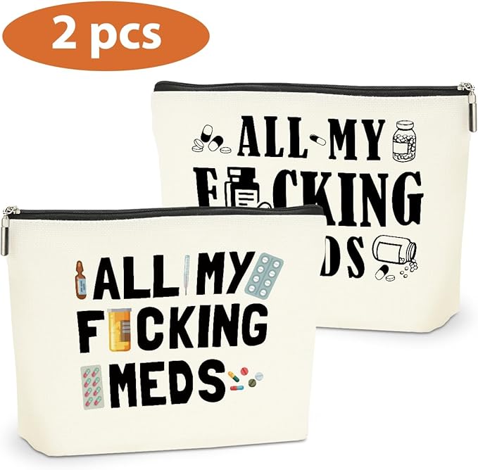 2 PCs Medicine Bag Funny Makeup Bag Meds Bag Cosmetic Bag, Doctor Gifts Pill Bag, Doctor Gift Medical Gifts for Women Girls Pharmacist Nurse Coworkers Christmas birthday Gifts Zipper Pouch