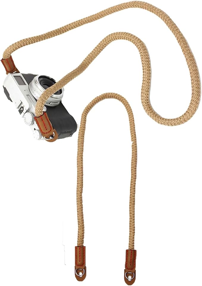 Adjustable Rope Camera Neck Strap – Braided Shoulder Strap with Secure O-Ring & Soft Leather Pad for DSLR, Mirrorless, and Digital Cameras