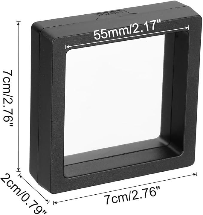 MECCANIXITY Floating Frame Display Holder Stand 3D Jewelry Display Box 2.76 x 2.76 x 0.79 Inch Black for Ring Necklace Bracelet Earring Pack of 2