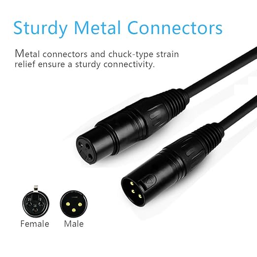 10 ft Flexible DMX Cable, Gold-Plated 3 Pin Signal XLR Male to Female DMX Cable Wire, Best for DJ Stage Lighting Moving Head Lights Par Light (4 Pack)