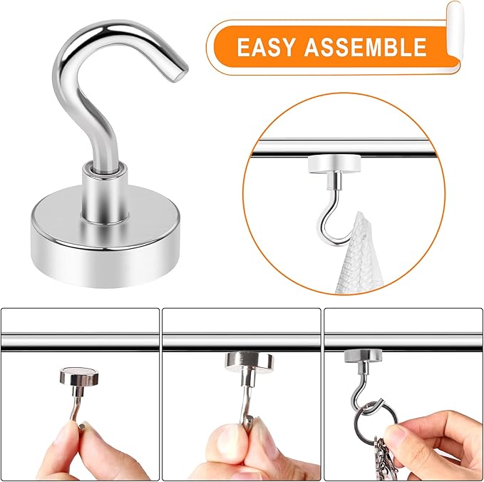 MIKEDE Magnetic Hooks, 30Lbs+ Strong Magnetic Hooks Heavy Duty for Cruise Cabins, Super Hanging Hooks Neodymium Magnets with Hook for Fridge, Grill, Toolbox, Storage, Pack of 4