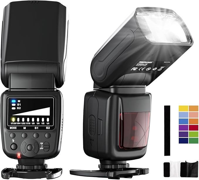 PHOTOOLEX Camera Flash for Canon Nikon Sony Panasonic Olympus Fujifilm Pentax Sigma Minolta Leica and Other SLR Digital and Digital Cameras with Single Contact Hot Shoe