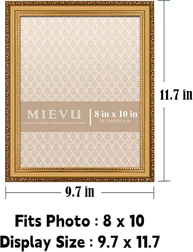 8×10 Picture Frame Gold - Picture Frames for Wall Hanging And Tabletop Display, Ornate Photo Frame for Poster,Vintage Frames,with Durable Plexiglass