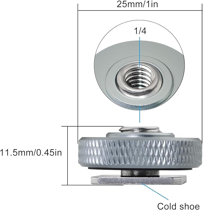 Stainless Steel Hot Shoe Mount 3/8 Male to 1/4 Female Single Level Silver Gray 1/4 Male to 1/4 Male Adapter Screws Camera Flash Accessory DSLR Camera Universal For Video Light Monitor