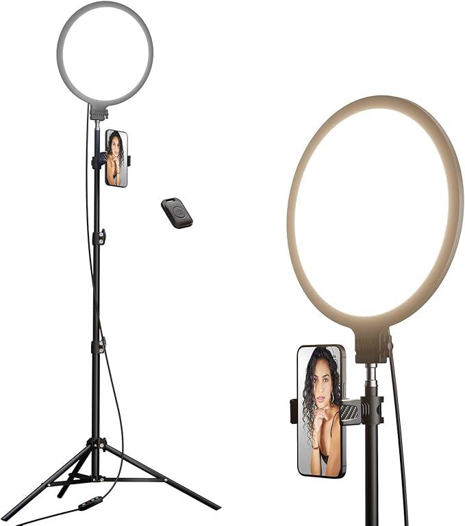 Weilisi 10.5" Ring Light with 69" Tripod Stand and Phone Holder Kit, Full-Screen Zoom Lighting for Video Recording, Makeup, Live Stream, Dimmable LED Selfie Ring Light Tripod for iPhone with Remote
