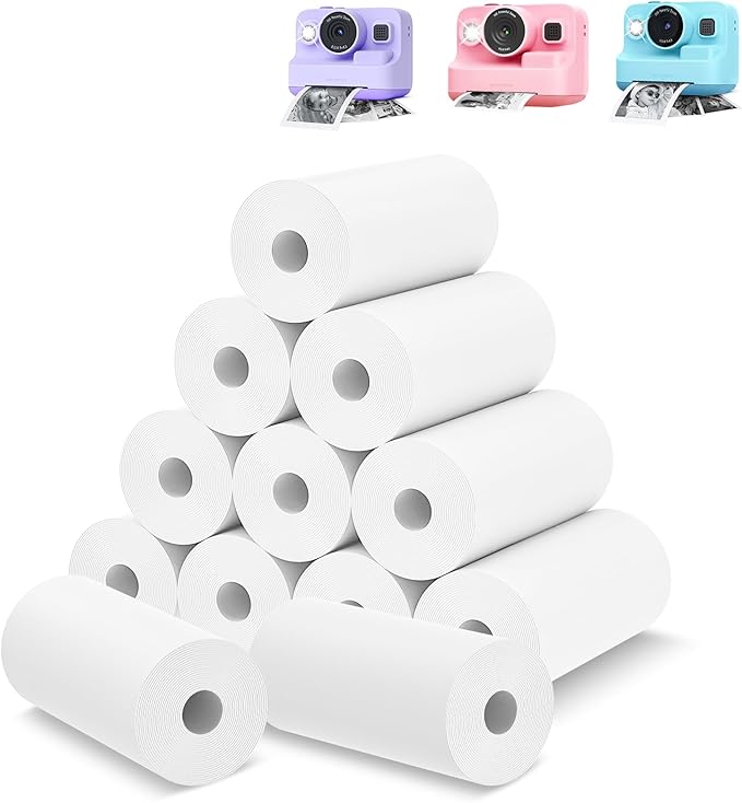 Kids Camera Instant Photo Printing Paper Roll, 12 Rolls Leebotree Thermal Print Refill Fit for Most Kids Instant Camera Includes ESOXOFFORE/Dylanto/DUDUDRAGON/Cimizi (12 Rolls-White)