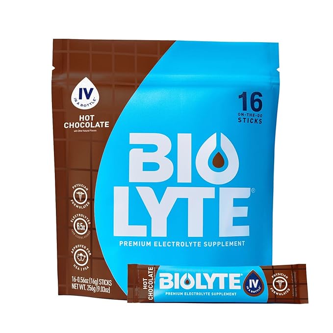 BIOLYTE IV Electrolyte Powder Packets, IV Liquid Drink Mix for Water, Doctor-Developed Hydration, Approved Dehydration Relief, Chemotherapy Must Haves for Women, Men- Hot Chocolate (16 Sticks)