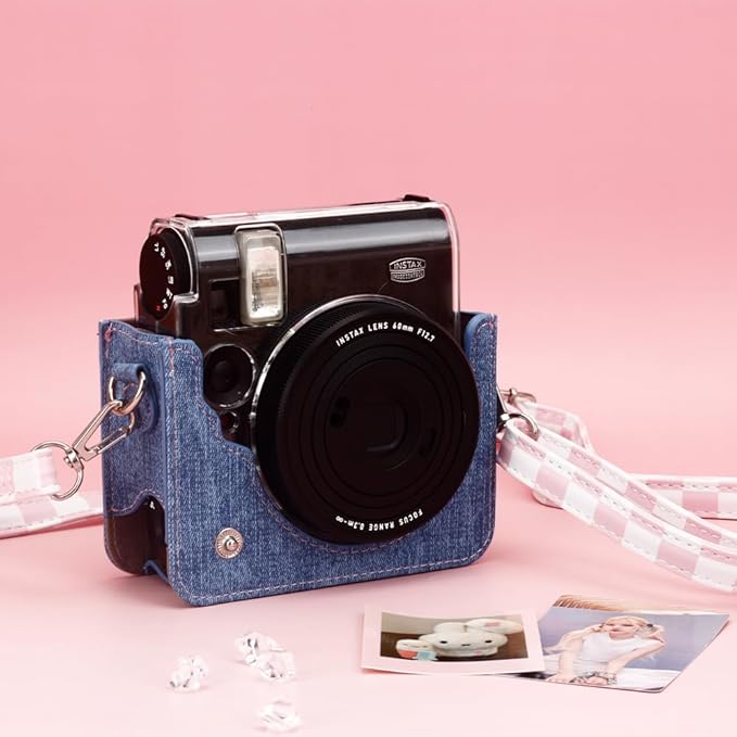 Frankmate Protective Case Compatible with Fujifilm Instax Mini 99 Camera, Sweetheart Denim Camera Bag with Pocket and Adjustable Shoulder Strap