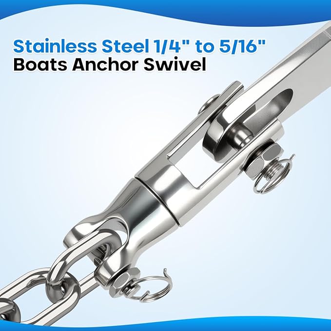 Anchor Rode for Boat Windlass, 1/2" Anchor Rope 250ft with 1/4" Anchor Chain 15ft, Swivel Connector, G4 316 Stainless Steel Short-Link Marine Chain with 3-Strand Nylon Rope