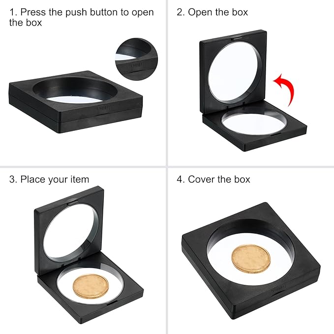 PATIKIL 5.5" x 5.5" 3D Floating Display Case, 5 Pack Coin Display Suspension Frame Holder with Stand Base for Jewelry Specimens Medallion, Black