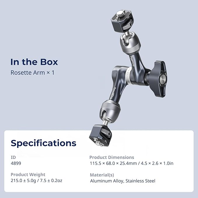 SMALLRIG 7" Rosette Magic Arm, Camera Monitor Mount, Articulating Arm with 1/4"-20 and 3/8"-16 Locating Screw for ARRI, Max Load Capacity 3.5kg Friction Arm, for Cameras, Monitors, LED Lights