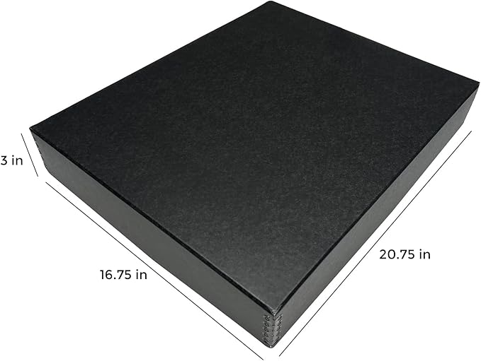 Lineco Museum Archival Storage Box, 16.75x20.75x3 in. Drop Front Design. Acid-Free with Metal Edge. Organize Photos, Pictures, Prints, Documents, Crafts, DIY. Black, 6 Pack