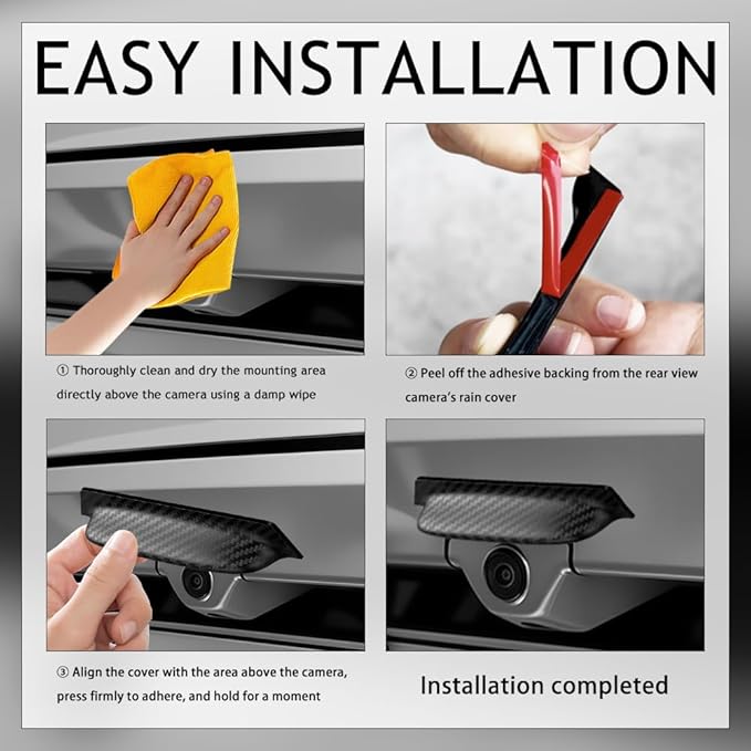 2PCS Carbon Fiber Backup Camera Rain Shield,Backup Camera for Car Anti-Rain Cover,Non-Destructive Adhesion Waterproof Cover for Reverse Cameras as Car Modification Accessories