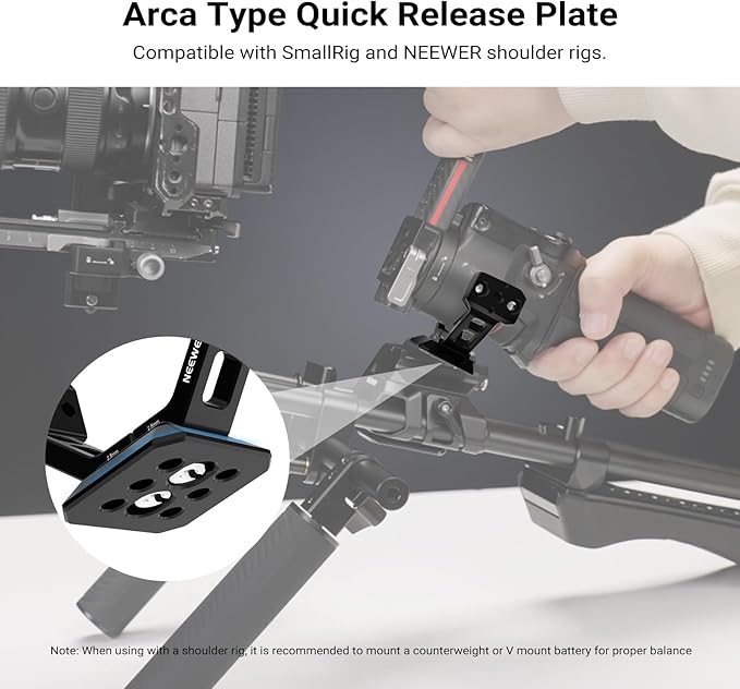 NEEWER Gimbal Mount for RS5/RS4/RS4 Pro/RS3/RS Pro, Arca Type Quick Release Shoulder Rig NATO Rail Camera Stabilizer Adapter Compatible with DJI SmallRig V Mount Battery Accessories, GA031
