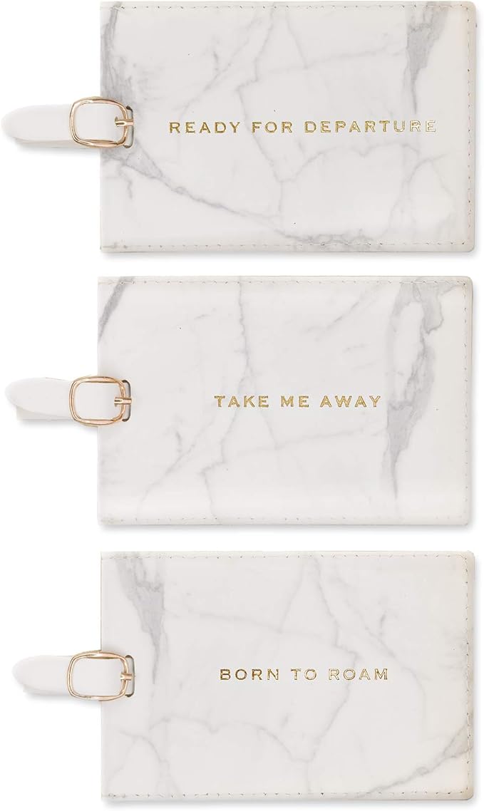WORLD TRAVELER Luggage Tag Set - 3 Pack Baggage Tags Identifiers with ID Cards - Faux Leather Luggage Tags for Suitcases, Size One Size, Marble