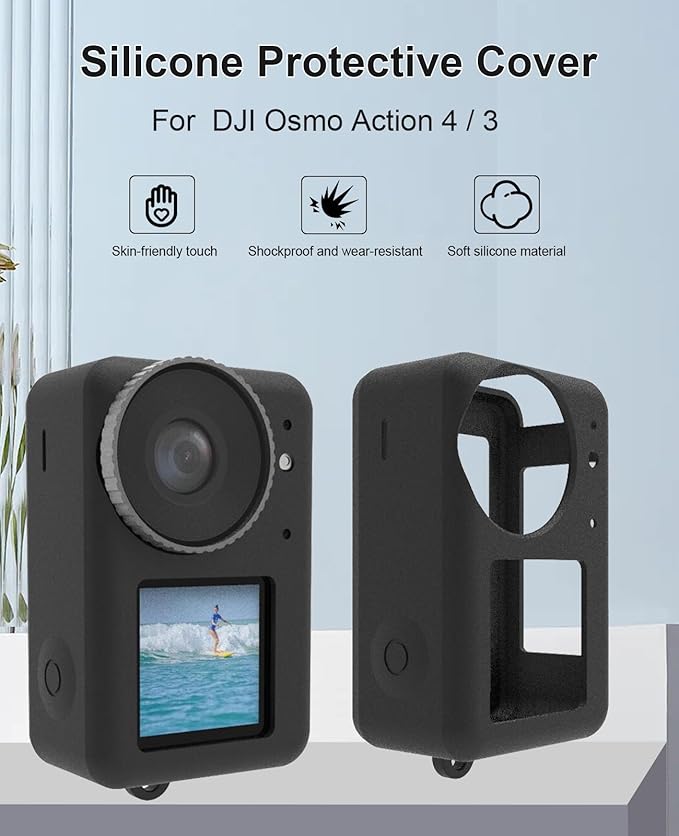 PULUZ Silicone Protective Case for DJI Osmo Action 5 Pro/4/3 with Lens Cap, Dust-Proof, Slim Durable Lightweight Rubber Soft Silicone Camera Protective Cover Accessories(Black)