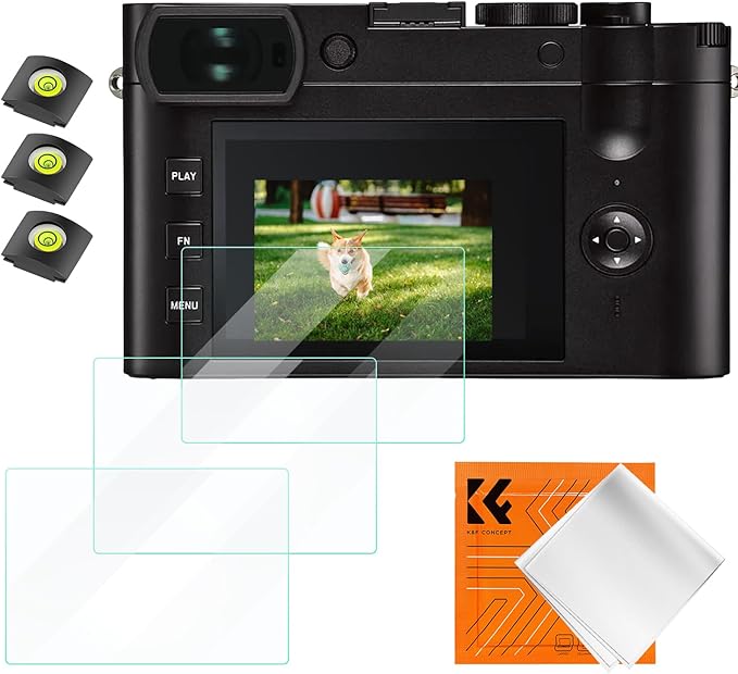 K&F CONCEPT 3 Pack Camera Screen Protector Compatible with Leica Q2/Q3, 0.3mm 9H Hardness Tempered Glass Cover Anti-Scratch Bubble-Free & Hot Shoe Cover
