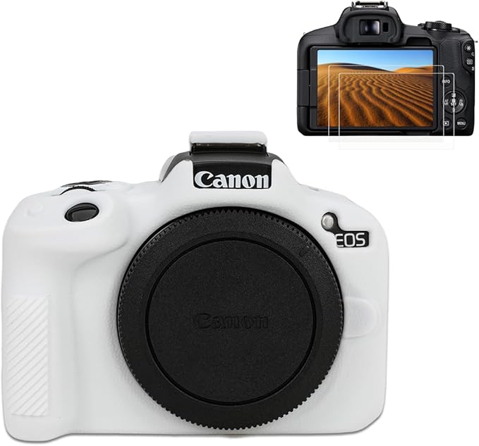 Pocoukate Case for Canon EOS R50 Camera, Soft Silicone Protective Cover Skin with EOS R50 Screen Protector Accessories for Canon EOS R50 Mirrorless Camera Silicone Case - White