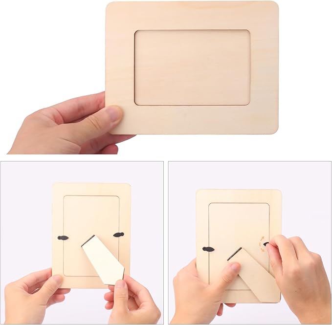 kukmakri 35 PCS Unfinished Wooden Picture Frames Set with 3.54 x 5.12 inch Photos, Wooden Frames for Crafts, Standing Postcard & Photos Picture Frame Set-Suitable for Crafts DIY, Souvenir Decoration