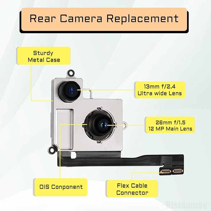 for iPhone 14 Plus 12MP OEM Main Rear Back Camera Replacement with Ultra Wide Lens 5X Optical Zoom HDR Photos Flex Cable 4K 60 fps 1080p HD Video Repair Kit A2632 A2885 A2886 A2887 A2896