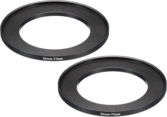 PATIKIL 55mm-77mm Metal Step Up Ring, 2 Pack Camera Lens Filter Adapter Ring Aluminum Filter Adapter Ring for Camera Lenses Hood, Black