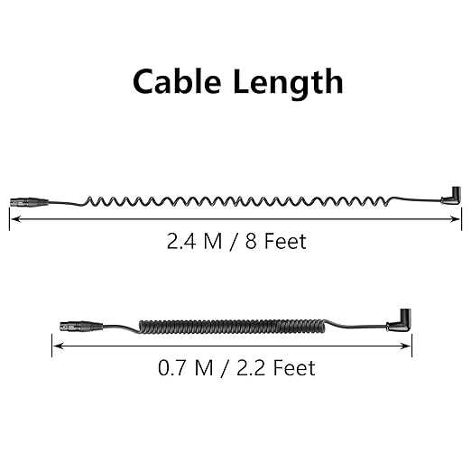 CERRXIAN XLR Microphone Coiled Cable,Male to Female Cable, Balanced X-L-R Cord 8 Feet, Oxygen-Free Copper Mic Cables, XLR Speaker Cables - Black (Right Angle Male to Straight Female)