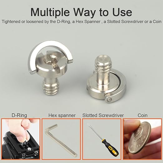 Stainless Steel D Shaft D-Ring 1/4 Inch Camera Screw Tripod Mounting Screw Quick Release Plate Thumb Screw Adapter for Camera Tripod Monopod Quick Release Plate