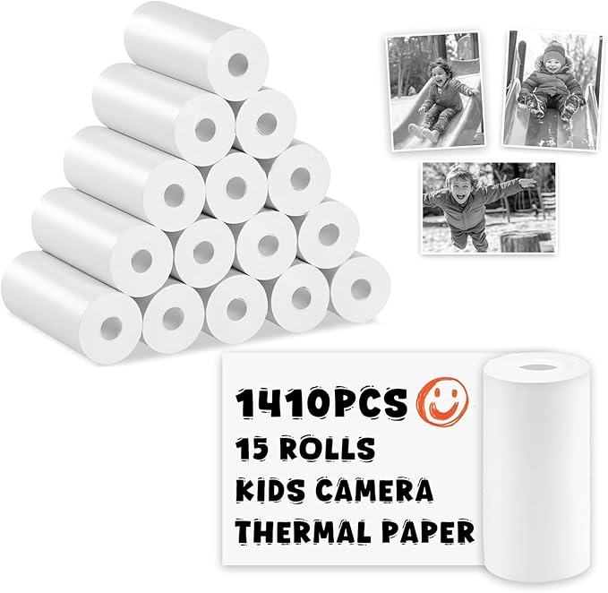 1410Pcs Mini Camera Mini Printer Thermal Paper Kids Camera Instant Print, 15Rolls Sets(94 Sheets/Roll) Photo Paper, Graffiti Doodle DIY Toys Stationery Drawing Gift for Children