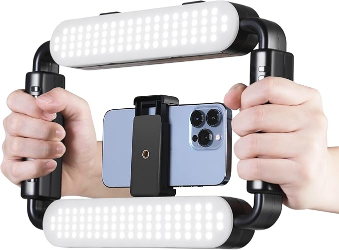GVM Smartphone RGB Video Lighting Rig, Camera Video Stabilizer, Selfie Light Professional LED Ring Light, Compatible with Phone, Action Camera, YouTube, Vlogs, Filmmaking, Makeup & Video Recording