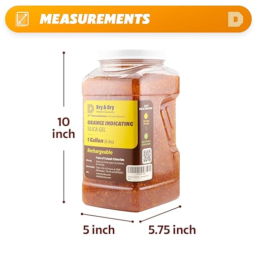 Dry & Dry [6 LBS] Premium Orange Indicating Silica Gel Desiccant Beads(Industry Standard 3-5 mm) - Rechargeable Silica Gel Beads(6 LBS)