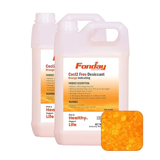 12LB Fonday Premium Moisture Indicating Silica Gel Desiccant Orange to Green Rechargeable Industry Standard Bead Size 3 to 5mm