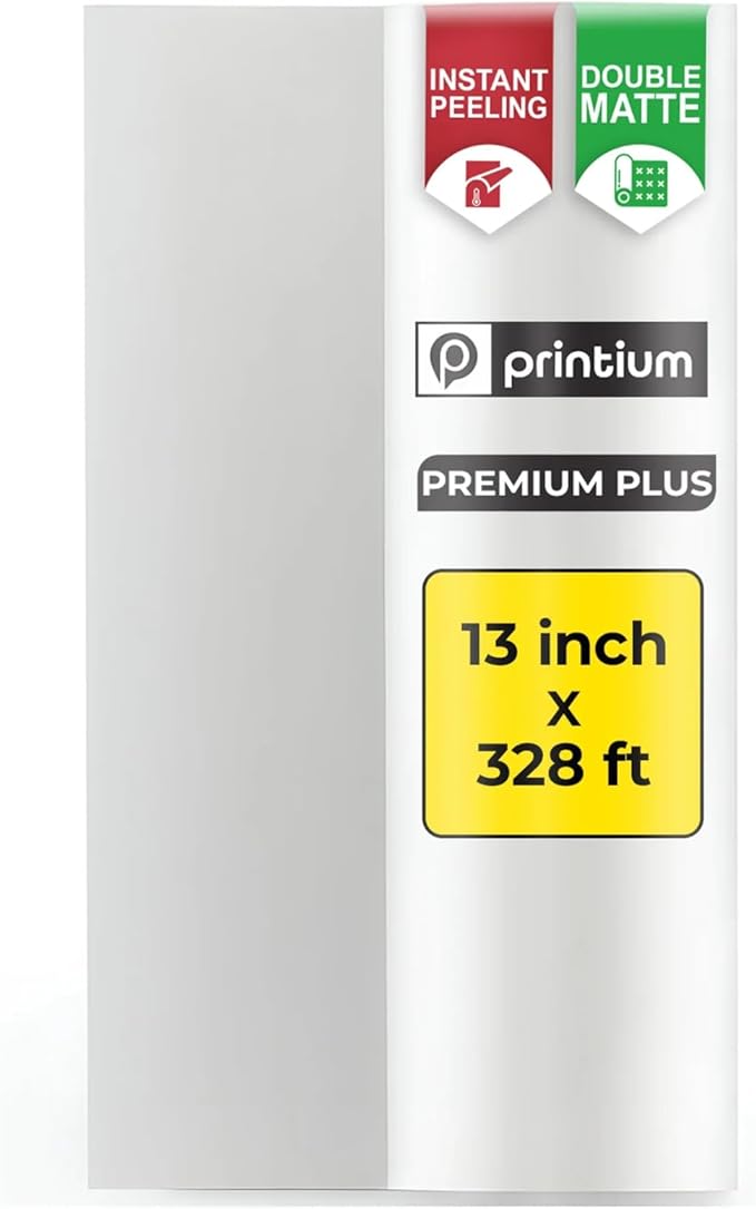 DTF Transfer Film Roll – Premium Plus A3+ 13 Inch x 328 Ft – Double Matte Anti-Static PET Film – Instant Hot & Cold Peel Heat Transfer Paper for DTF Printers – Vivid & Durable Prints