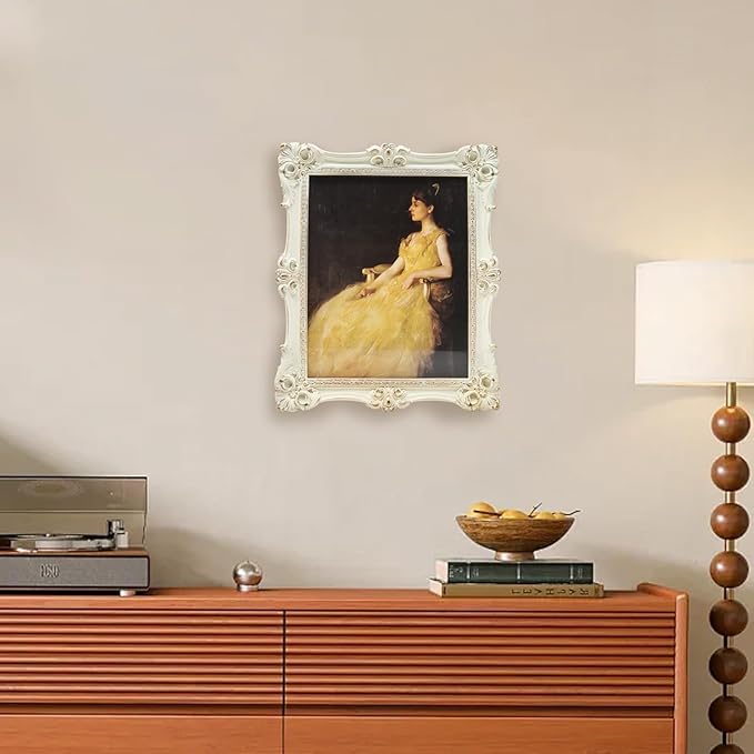 CISOO 8x10 Vintage Picture Frame White Antique Ornate Photo Frame, for Table Top and Wall Display, Decorative Floral Design Retro Home Decor, Photo Gallery Art