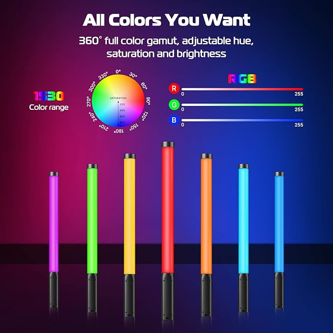 Ulanzi VL119 RGB LED Light Wand, 360°RGB Video Wand Stick for Photography, 2600mAh Built-in Rechargable Cube Light， 2500-9000K Dimmable Camera Light w LCD