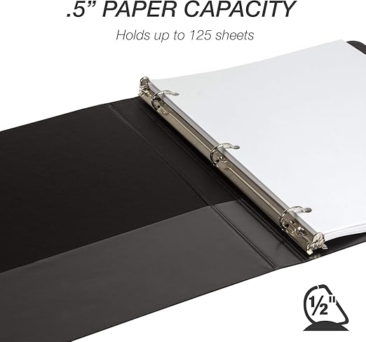 Samsill Durable 0.5 Inch Binder, Made in The USA, D Ring Binder, Customizable Clear View Cover, Black, 24 Pack, Each Holds 125 Pages