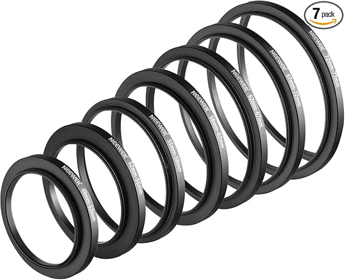 NEEWER 7PCS Step Up Rings Filter Adapter, 49-52mm, 52-55mm, 55-58mm, 58-62mm, 62-67mm, 67-72mm, 72-77mm Threaded Premium Anodized Aluminum Frame