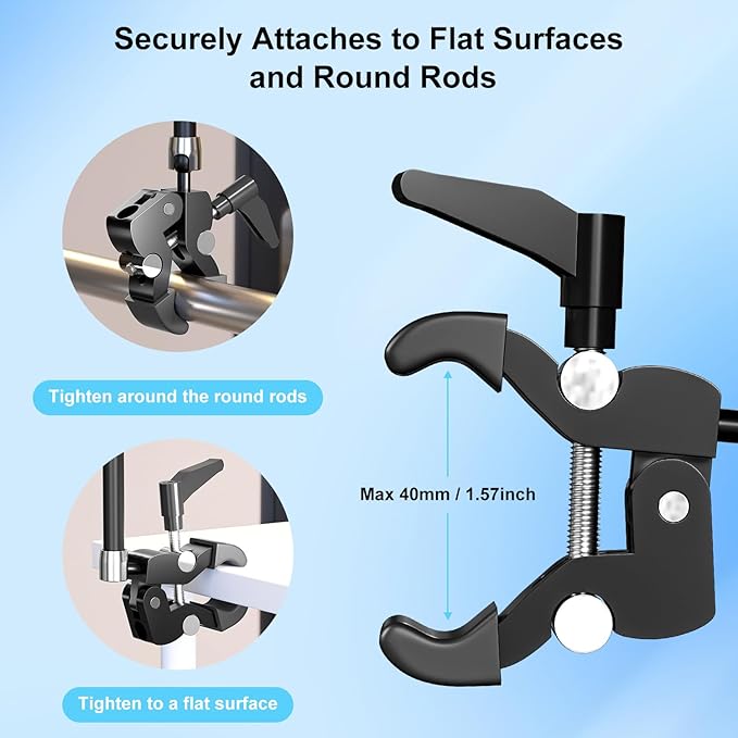 UYODM 2 Pack Articulating Magic Arm Clamp Mount with Super Clamp, 11" Magic Arm Camera Mount with 1/4" Thread, Articulating Arm Friction Camera Mount for Webcam, LED, DSLR, Flash, Security Cameras