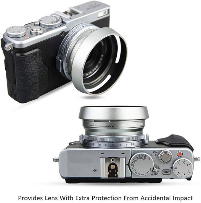 JJC LH-X100 Metal Lens Hood Sun Shade with 49mm Filter Adapter Ring for Fuji Fujifilm X100VI X100V X100F X100T X100S X100 Digital Camera(Not Fits Fujifilm Original Lens Cap), Silver Color