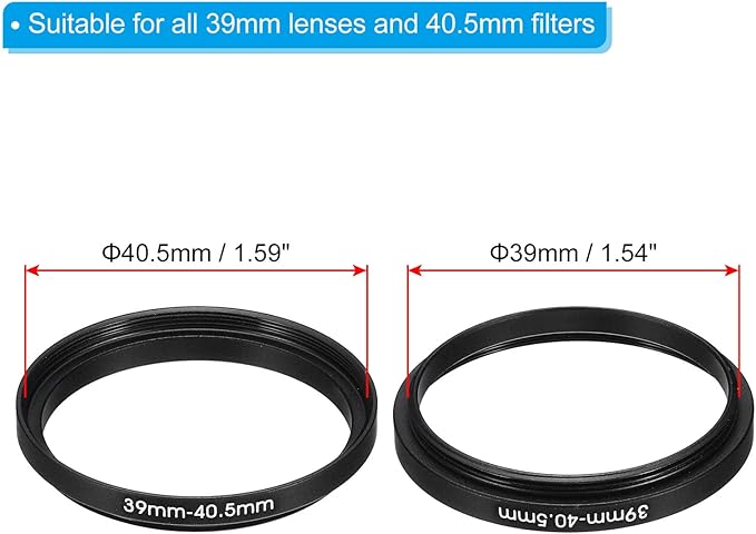 PATIKIL 39mm-40.5mm Metal Step Up Ring with Cleaning Cloth, 2 Pack Camera Lens Filter Adapter Ring Aluminum Filter Adapter Ring for Camera Lenses Hood, Black